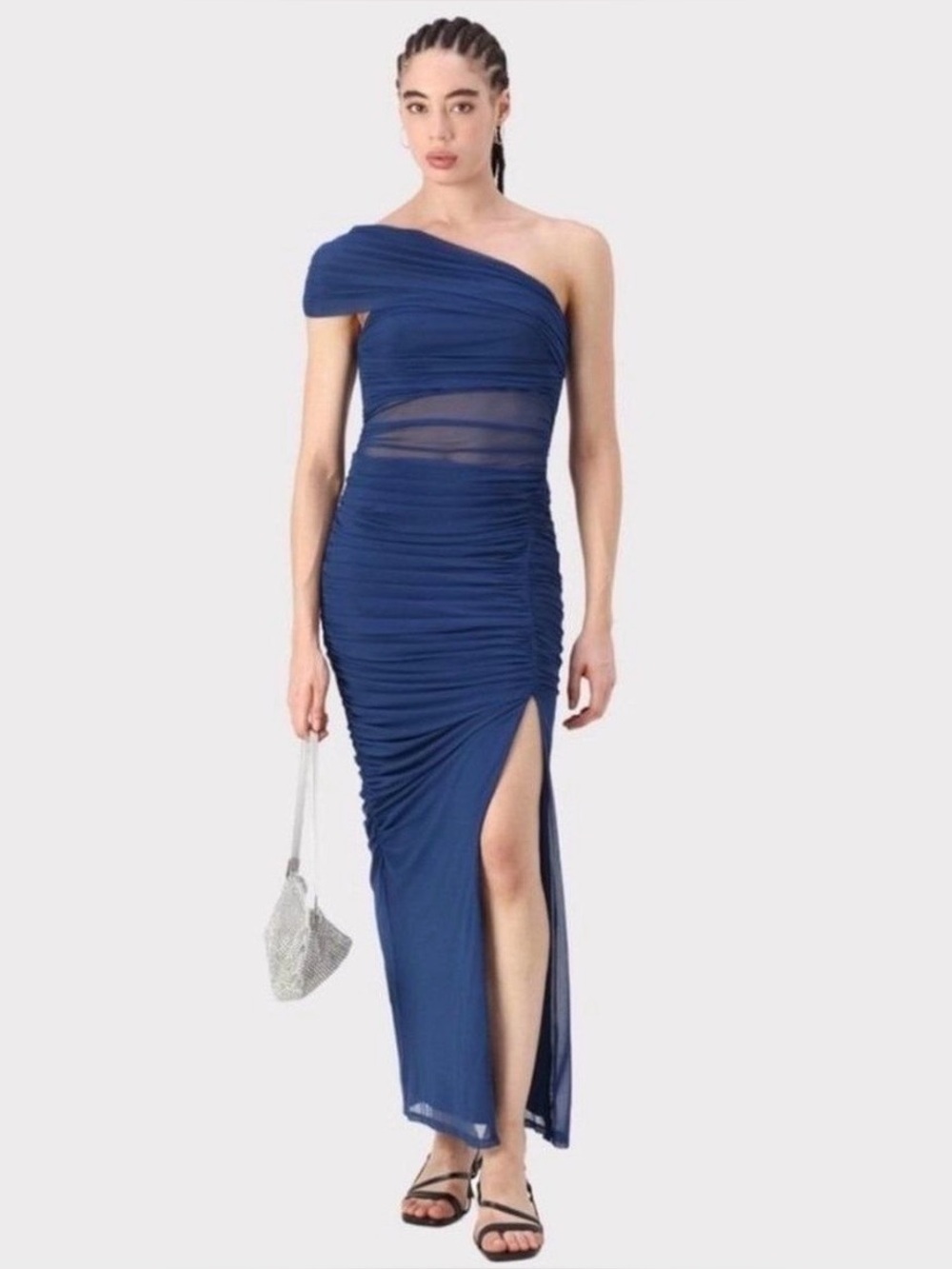 Abercrombie Mesh Asymmetrical Off-The-Shoulder Draped Maxi Dress